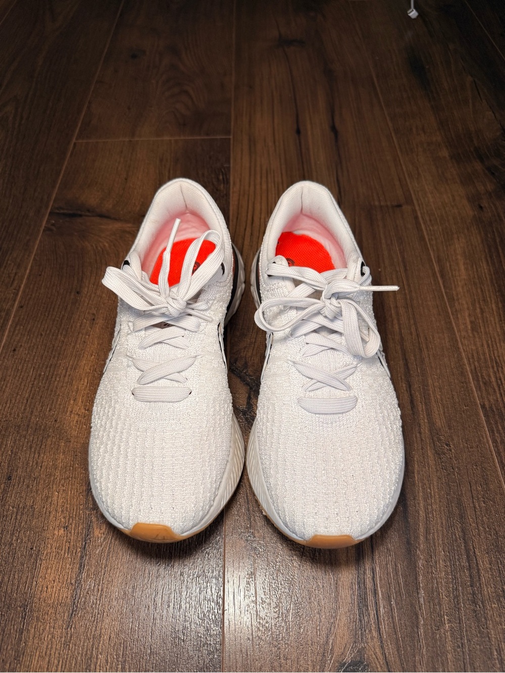 **NWOT** Nike White Flyknit Running Shoes with Black and Orange Accents - Picture 3 of 5